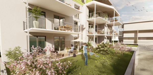 Neubauprojekt GRÜNE MITTE - Visualisierung Privatgärten