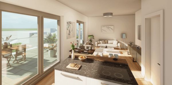Neubauprojekt GRÜNE MITTE - Visualisierung Innenraum Penthaus 