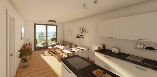 Neubauprojekt GRÜNE MITTE - Visualisierung Innenraum 2-Zimmer Wohnung
