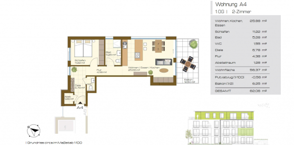 Neubauprojekt GRÜNE MITTE - Grundriss WHG A4 | 2.5 Zimmer | 1.OG