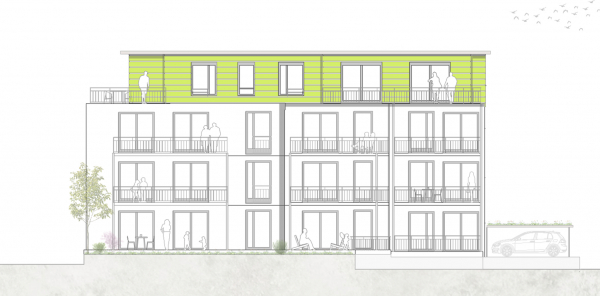 Neubauprojekt GRÜNE MITTE - Ansicht Süd